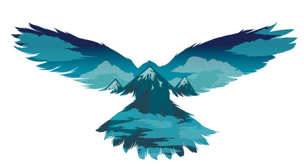 Obraz premium Ilustracja wektorowa ptak z efektem podwójnej ekspozycji.