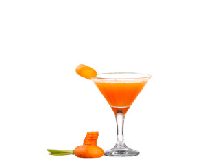 Carrot juice and slices of carrot isolated on white