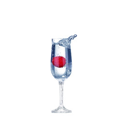 Strawberry splash in a cocktail glass on white