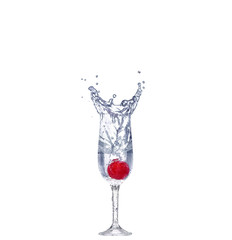 Strawberry splash in a cocktail glass on white