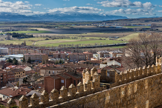 View from Avila (Spain) with its famous walls in the foreground.