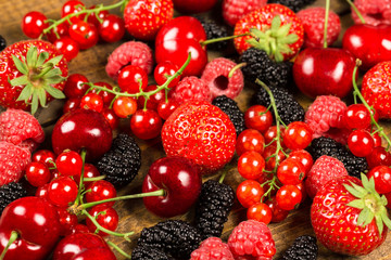 Obraz na płótnie Canvas Collection of cherries, strawberries, mulberries, red currants,