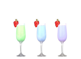three color refreshing cocktail on white isolate