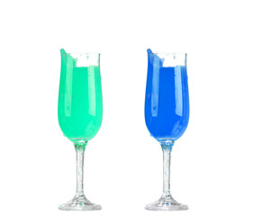 Two refreshing cocktail color isolate on white