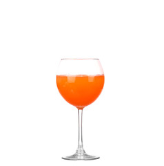 A glass of fresh grapefruit juice and grapefruit slice isolated on white background
