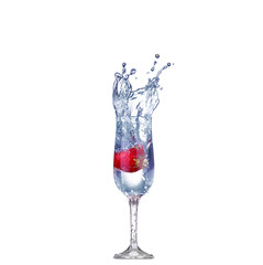 Strawberry splash in a cocktail glass on white