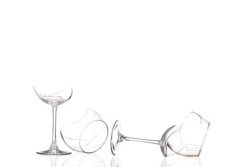 collage Broken wineglass isolated on white