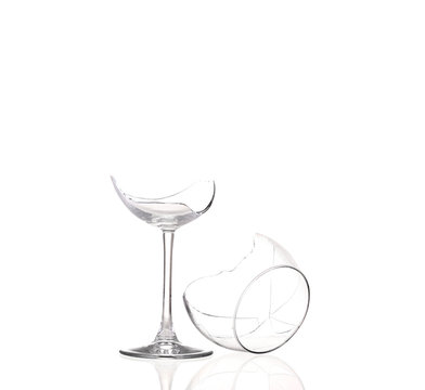 Broken wineglass isolated on white