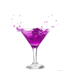  purple cocktail with splash isolated on white background