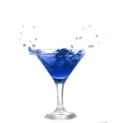 blue cocktail with splashes isolated on white background