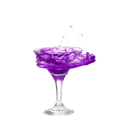  purple cocktail with splash isolated on white background