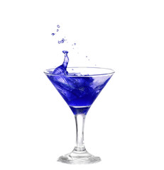 blue cocktail with splashes isolated on white background
