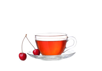 tea with cherry on white