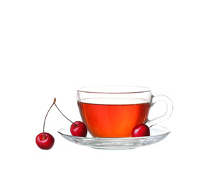 tea with cherry on white