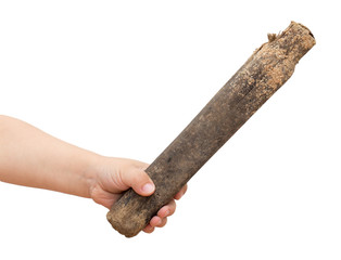 stick in children's hand on white