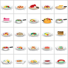 3D Flat Food Icons Set: Vector Illustration, Graphic Design. Collection Of Colorful Icons