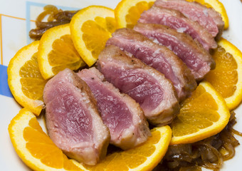 Detalle de magret de pato.