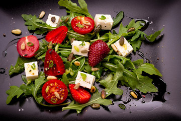 Strawberry tomato salad, feta cheese, olive oil
