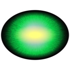 Isolated green yellow eye. Green smooth iris around elliptic yellow retina.