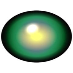 Isolated green yellow eye. Green smooth iris around elliptic yellow retina.