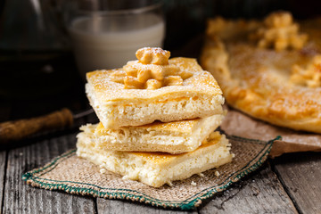 Homemade pie stuffed with curd
