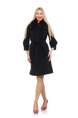 Fototapeta premium Blond woman in scarlet dress isolated on white