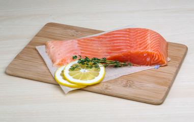 Salted Salmon on the wood background