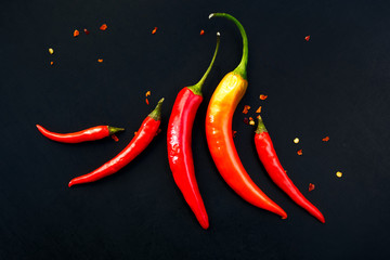 Chili peppers on a black background