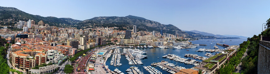 Fototapeta na wymiar Monaco panoramic bird-fly view, business and tourism concept