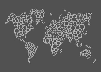 world map vector perforated holes in the gray background