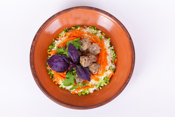 pilaf with basil and green onions
