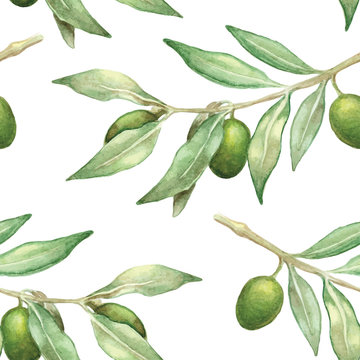 watercolor olive branch seamless pattern