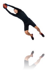 Man playing american football isolated on white