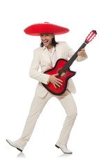 Mexican guitar player isolated on white