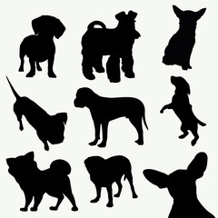 Dogs silhouettes on white background (vector collection)