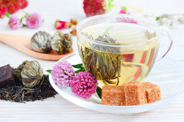 green tea mug herbal freshness flowers
