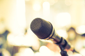 Obraz premium Black microphone in conference room ( Filtered image processed