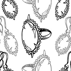 Doodle jewelry sketch ring earrings vintage vector seamless pattern texture background