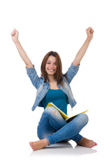 Student girl with books on white