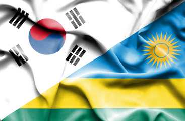 Waving flag of Rwanda and South Korea