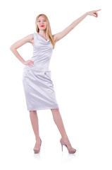 Beautiful blond in elegant dress isolated on white