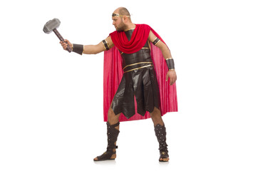 Gladiator with hammer isolated on white