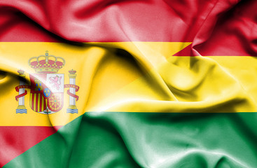 Waving flag of Bolivia and Spain