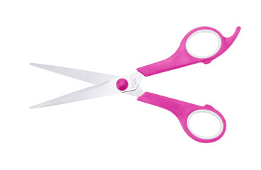 Pink scissors isolated on a white background