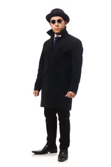 Man wearing black coat isolated on white