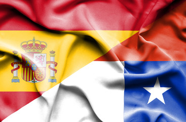 Fototapeta premium Waving flag of Chile and Spain