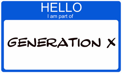 Hello I am part of  Generation X blue name tag sticker
