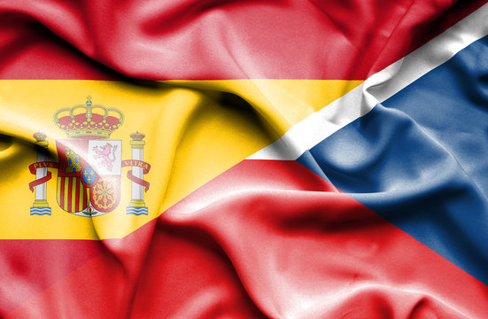 Waving flag of Czech Republic and Spain