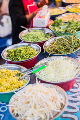 boiled Thai rice vermicelli, usually eaten with curries and vege