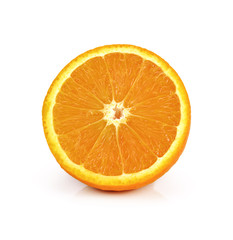 Slice of fresh orange isolated on white background